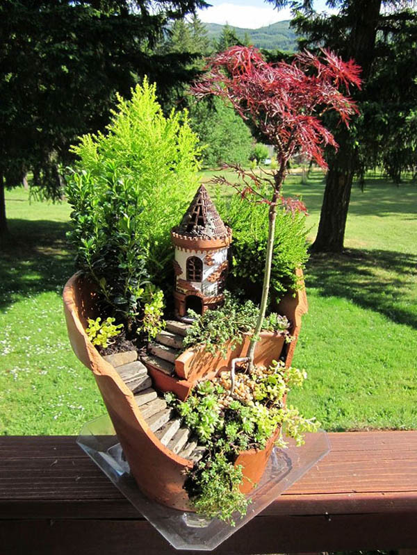 Fairy Gardens Made From Broken Planter