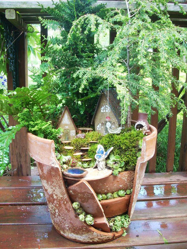 Fairy Gardens Made From Broken Planter