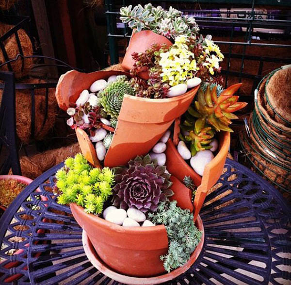 Fairy Gardens Made From Broken Planter