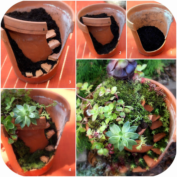 Fairy Gardens Made From Broken Planter