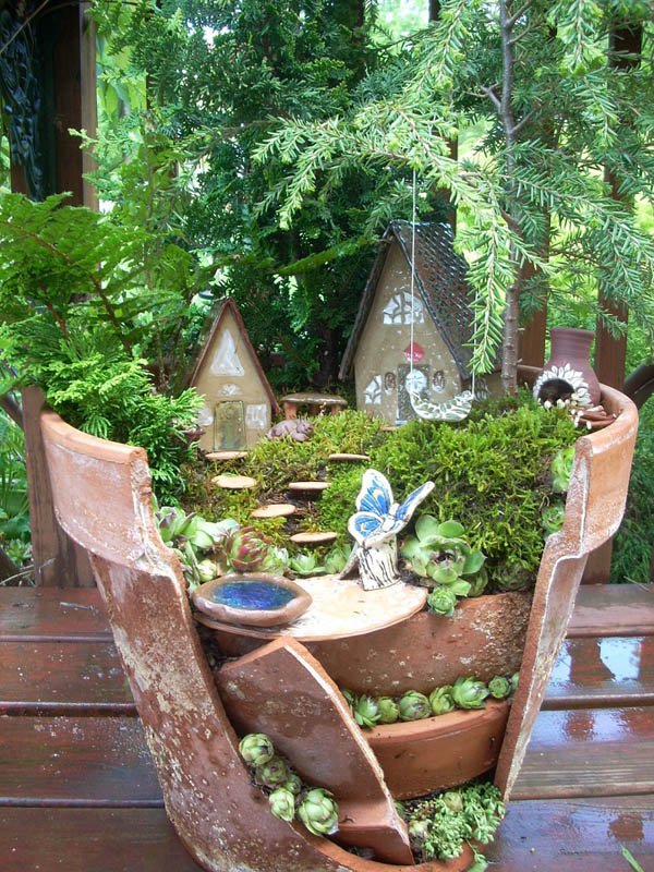 Fairy Gardens Made From Broken Planter