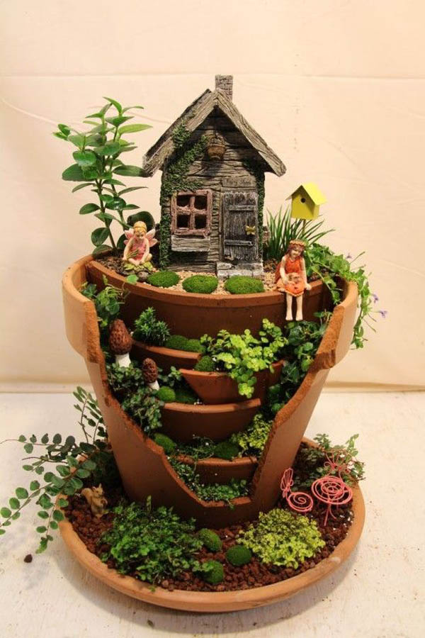 Fairy Gardens Made From Broken Planter