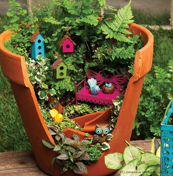 Fairy Gardens Made From Broken Planter