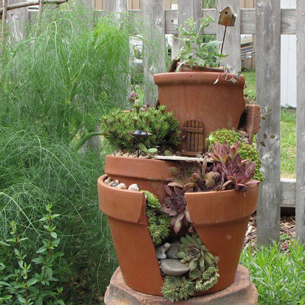 Fairy Gardens Made From Broken Planter