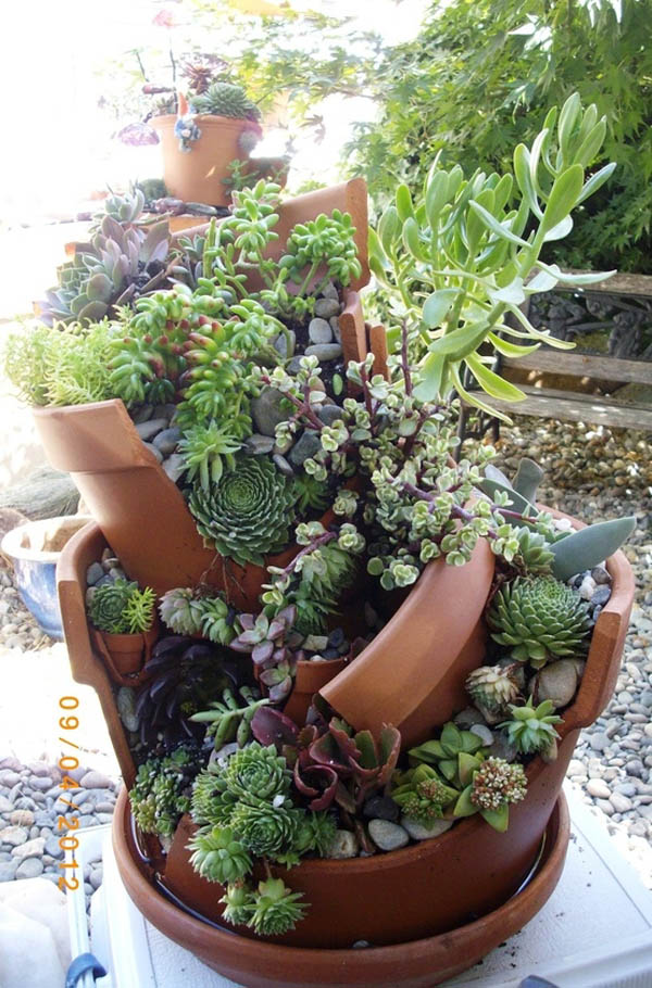 Fairy Gardens Made From Broken Planter