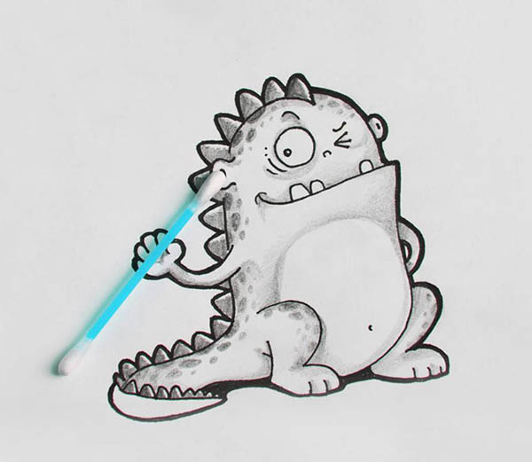 Adorable Drawn Dragon Playing With Everyday Object