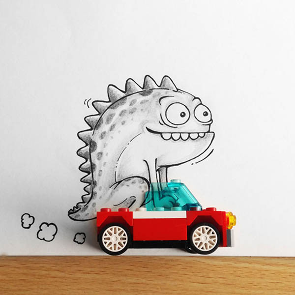 Adorable Drawn Dragon Playing With Everyday Object
