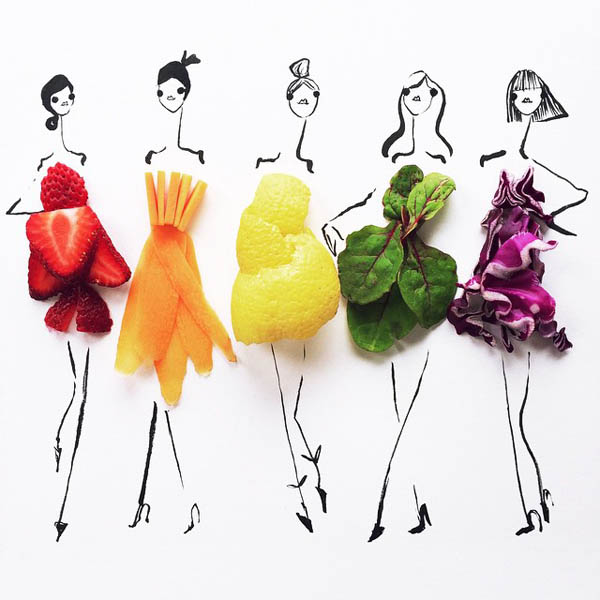 Playful Fashion Sketches Using Various Foods as Clothes