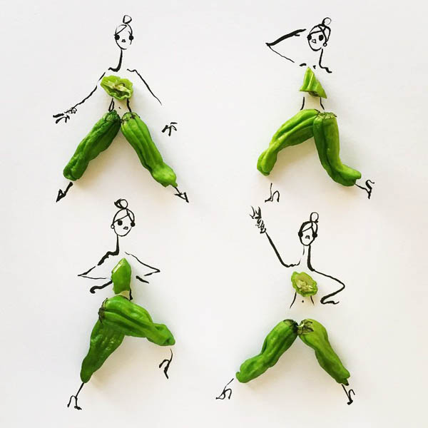 Playful Fashion Sketches Using Various Foods as Clothes