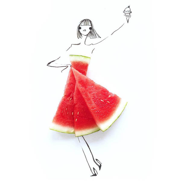 Playful Fashion Sketches Using Various Foods as Clothes