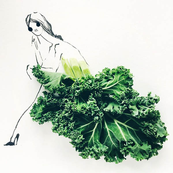 Playful Fashion Sketches Using Various Foods as Clothes