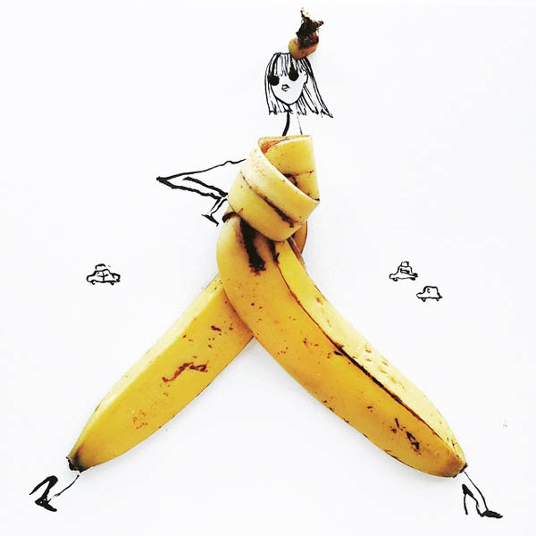 Playful Fashion Sketches Using Various Foods as Clothes