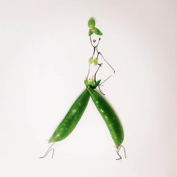 Playful Fashion Sketches Using Various Foods as Clothes