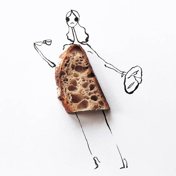 Playful Fashion Sketches Using Various Foods as Clothes