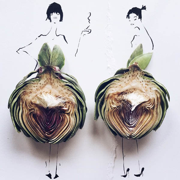Playful Fashion Sketches Using Various Foods as Clothes