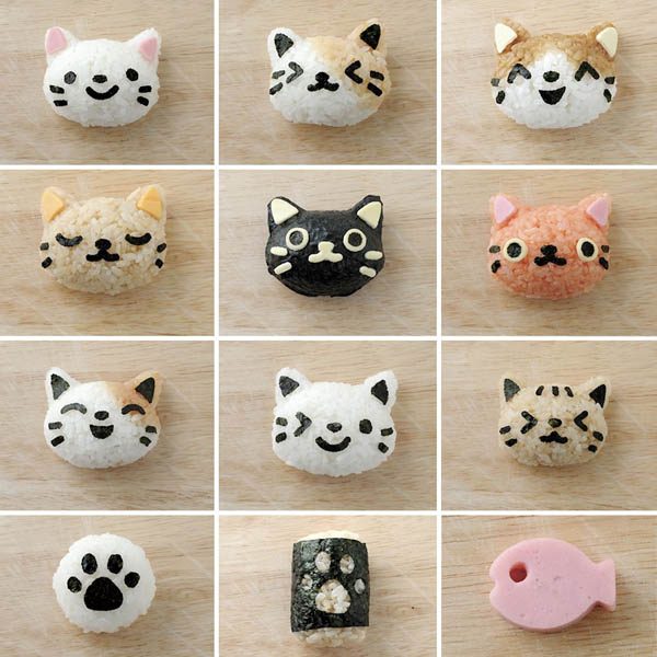 Cute Kitties Rice Ball Mold and Seaweed Cutter