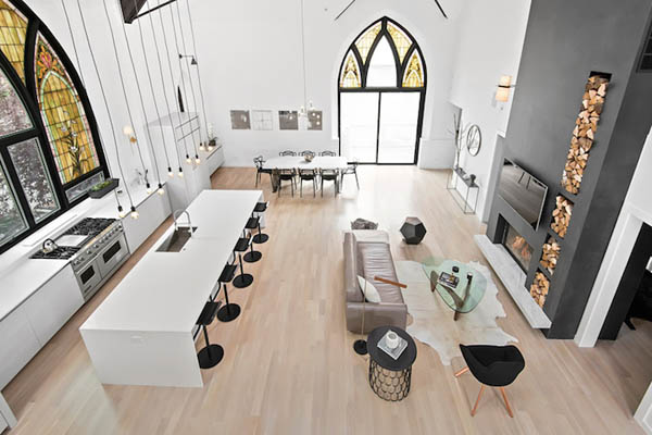 Beautiful Home Converted From an Empty Church with Giant Stained Glass