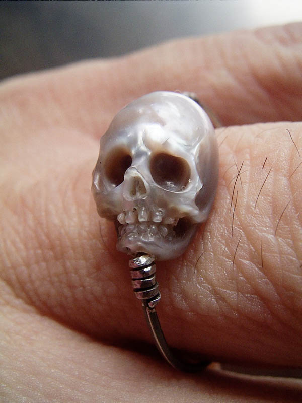 Wearable Sculptures: Anatomical Jewelry Made By Miniature Skulls Carved from Pearls
