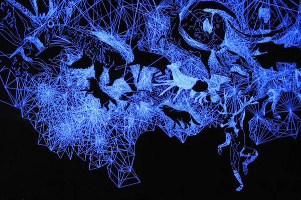 Animals Made of Cotton Thread Illuminated From Ceiling