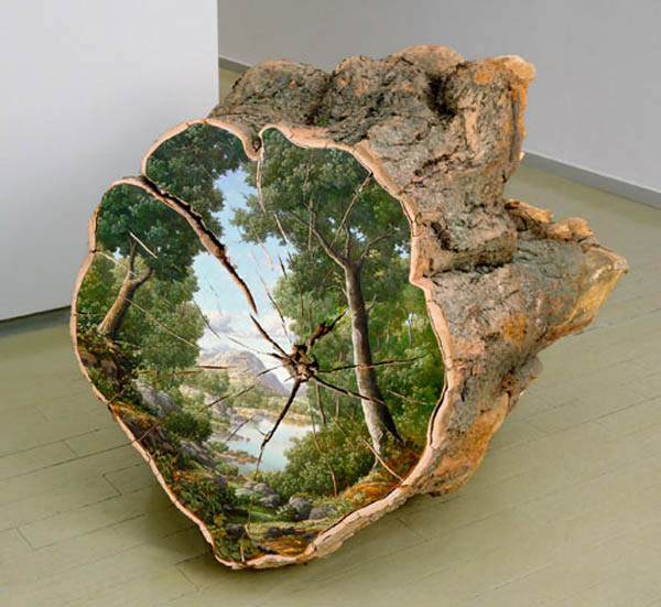 World in Tree Logs: Beautiful Log Painting by Alison Moritsugu