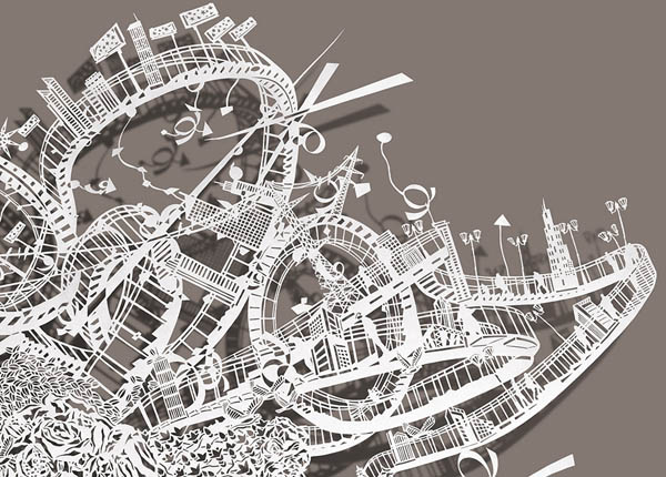 Incredibly Detailed Twisting Rollercoasters Paper-Cut by Bovey Lee