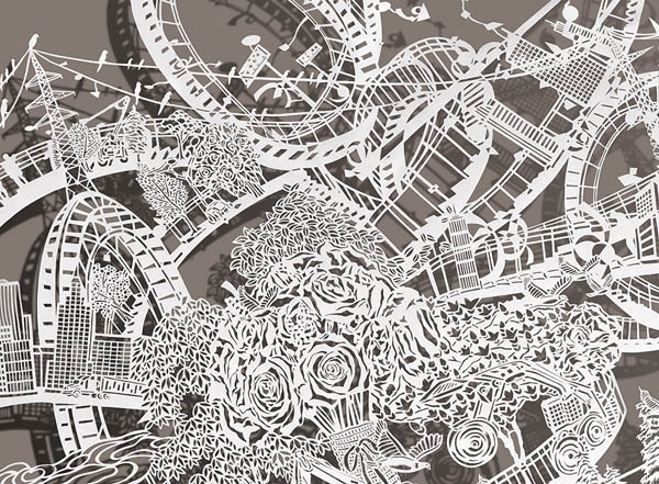 Incredibly Detailed Twisting Rollercoasters Paper-Cut by Bovey Lee