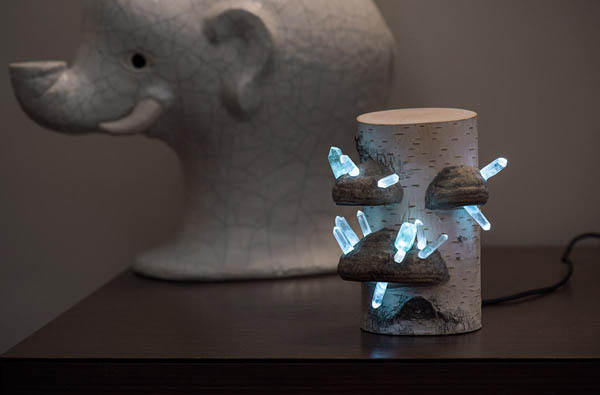 Magical Night Lamp Created from Crystals, Tree mushrooms and Timber