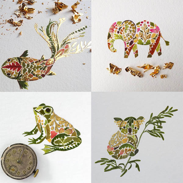 Wildlife Illustrations Made of Pressed Plant by Helen Ahpornsiri