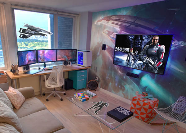 Epic Video Game Room with Immersive Wall Mural