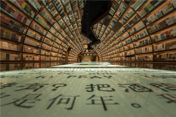 Beautiful Chinese Library Creating a Whimsical Book World with Mirrored Glass Floor