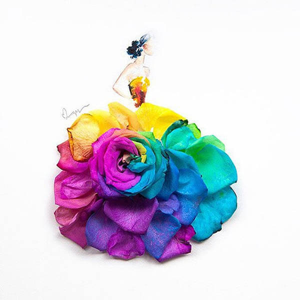 Clever Fashion Illustration: Whimsical Flower Dress by Lim Zhi Wei