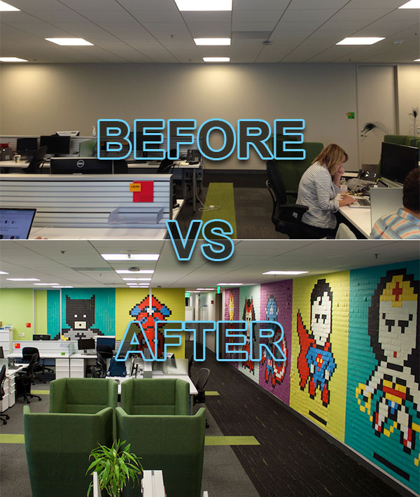 Employee Uses 8,024 Post-Its to Turn Drab Office Walls Into Giant Superhero  Murals » TwistedSifter