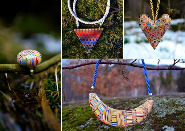 Colorful Jewelry Made From Color Pencils by Anna Čurlejová