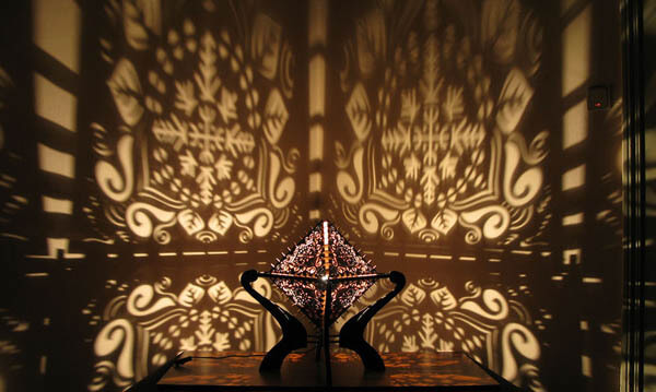 Handmade Lamp in Laser-cut Wood With Projection of Shadows 