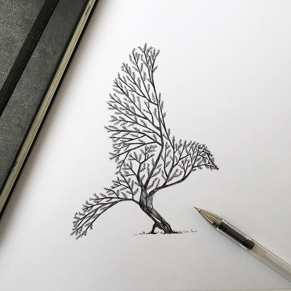 Poetic Illustrations Depict Magic Scene That Trees Sprout Into Animal Shapes
