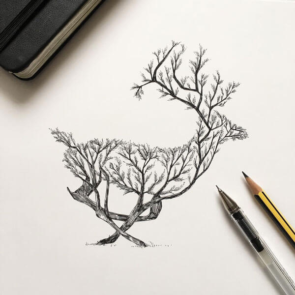 Poetic Illustrations Depict Magic Scene That Trees Sprout Into Animal Shapes