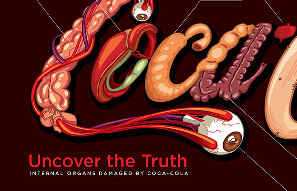 Internal Organs Drawn in the Shape of Coca-Cola Logo Indicates the Harm Caused by Drinking the Soda