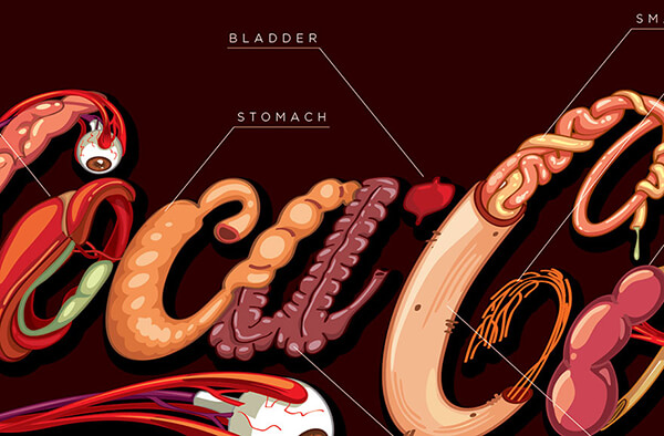 Internal Organs Drawn in the Shape of Coca-Cola Logo Indicates the Harm Caused by Drinking the Soda