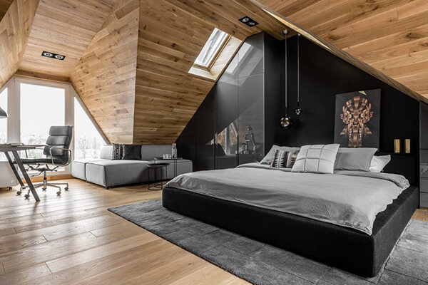 Masculine Dark Tone Attic Apartment in Poland