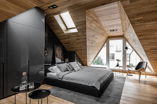 Masculine Dark Tone Attic Apartment in Poland