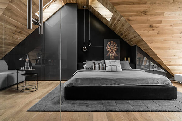 Masculine Dark Tone Attic Apartment in Poland