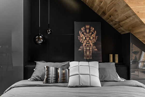 Masculine Dark Tone Attic Apartment in Poland