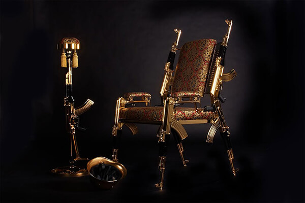 Gold Plated Chair Made from Six AK-47 Rifles