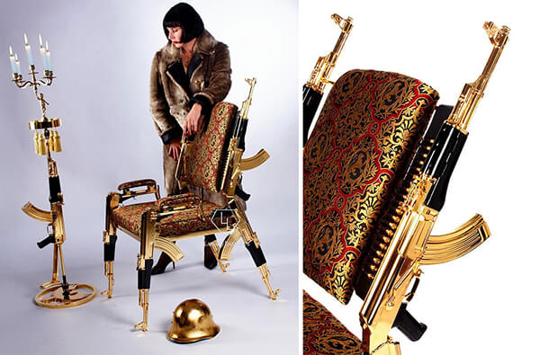 Gold Plated Chair Made from Six AK-47 Rifles