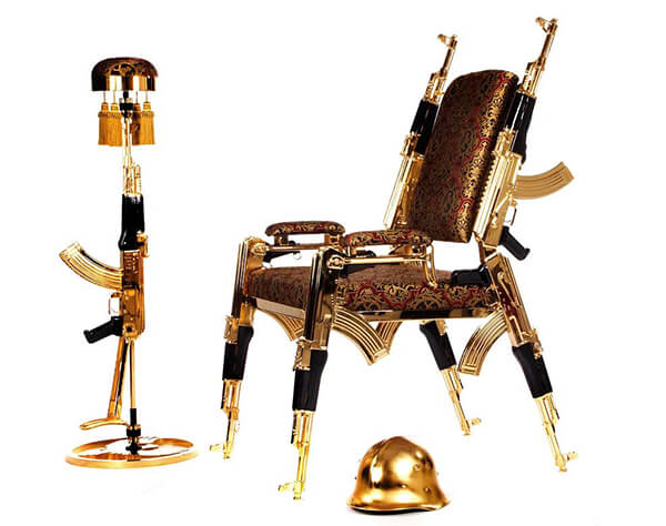 Gold Plated Chair Made from Six AK-47 Rifles