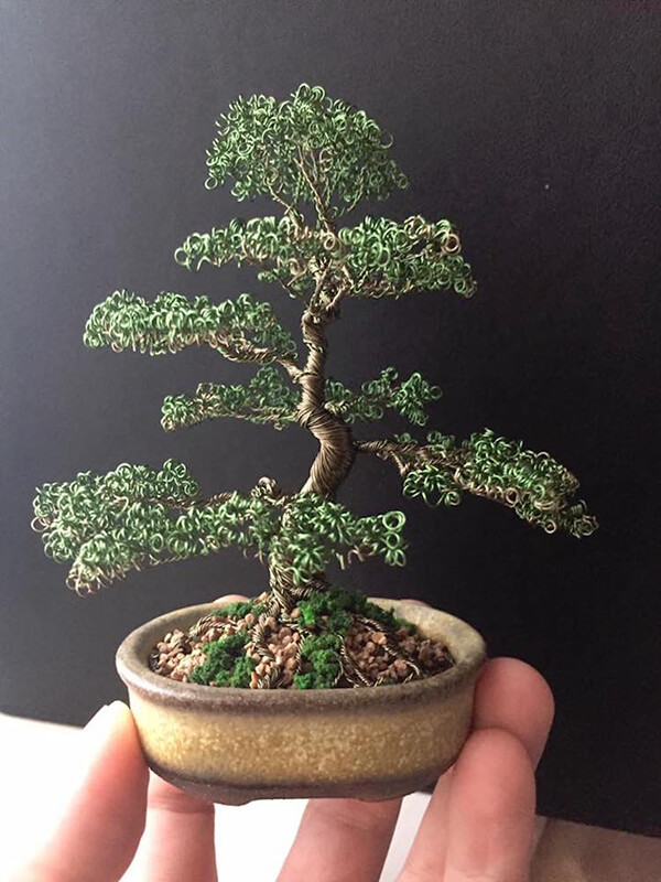 Handcrafted Wire Bonsai Tree Sculpture by Matthew Gollop