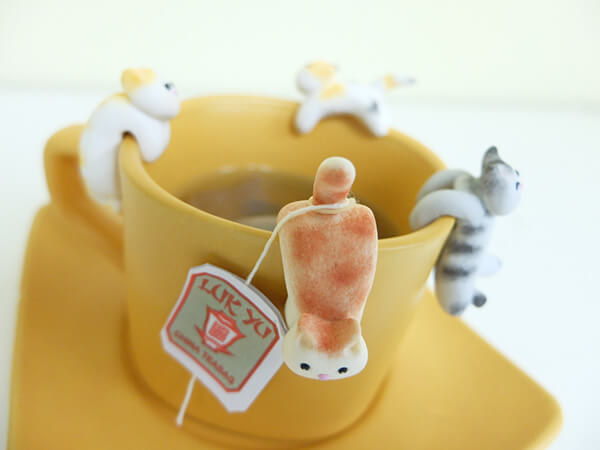 [HELLOTEA] Original Wooden Tea Bag Holder,Hanger, Accessories for Cups and  Mugs,Cute Fishing Cat/Panda