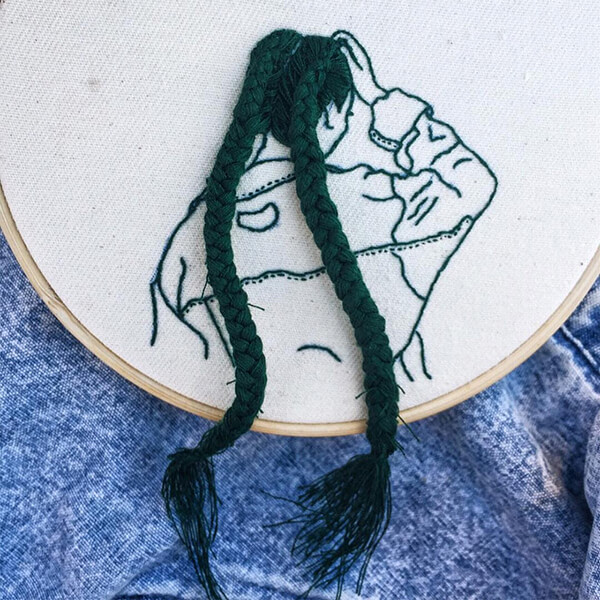 Embroidered Women With Hair Grow Out of Canvas