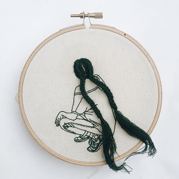 Embroidered Women With Hair Grow Out of Canvas
