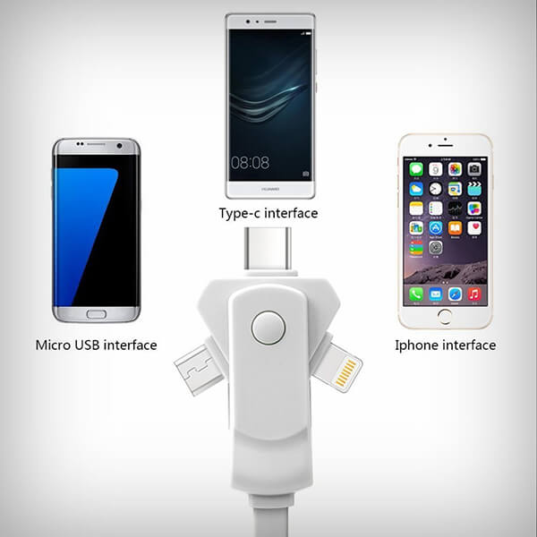 Swivelcord 3-in-1 Charging Bables: Lighting, Micro USB and USB-C in One Cable